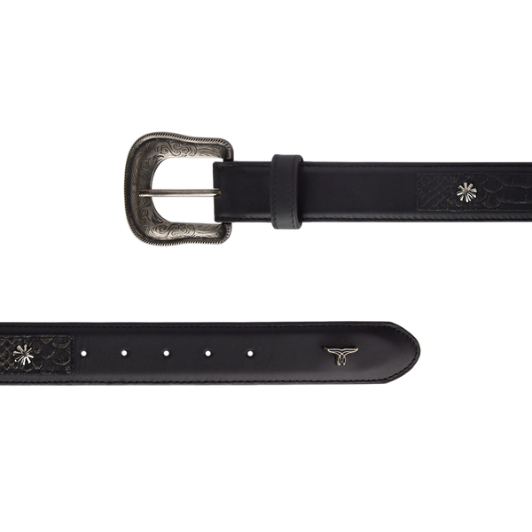 Lane Boots 1.5 Overlay Showdown Belt With Conchos And Single Buckle - Jet Black