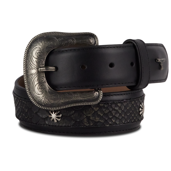 lane boots 1.5 Overlay Showdown Belt with Conchos and Single Buckle - Jet Black