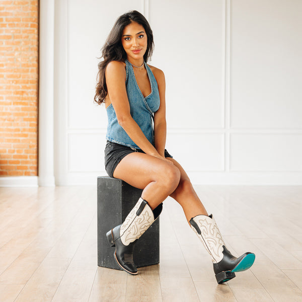 Lane Boots Classic Square Boot - Jet Black And Pale Ivory