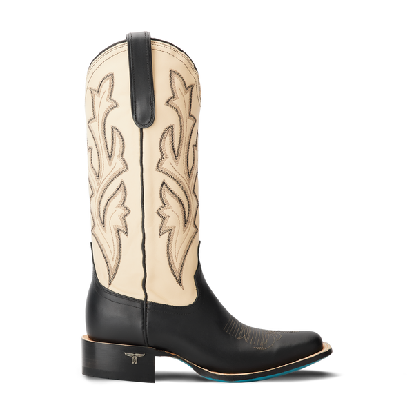 Lane Boots Classic Square Boot - Jet Black And Pale Ivory