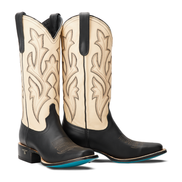 lane boots Classic Square Boot - Jet Black and Pale Ivory