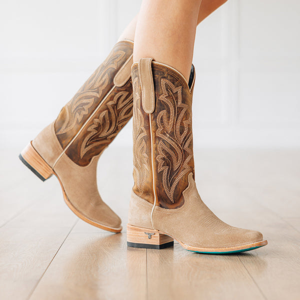 Lane Boots Classic Square Boot - Latte Suede And Burnt Caramel