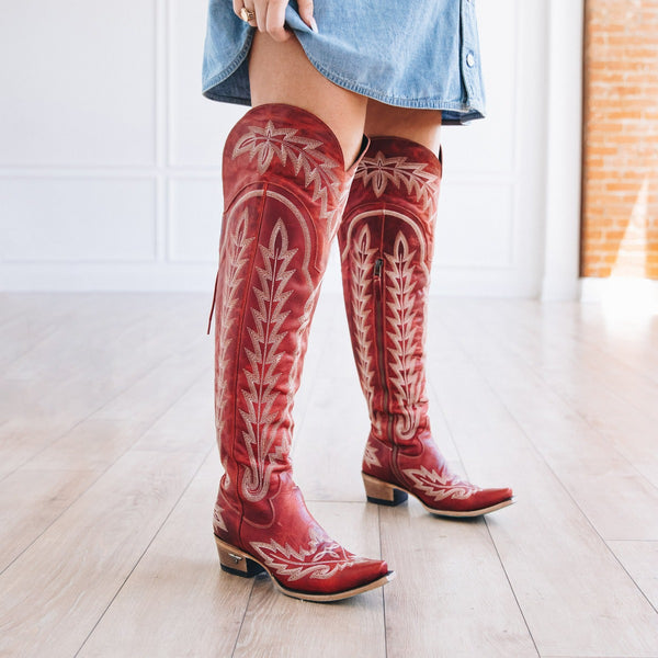 Lane Boots Lexington OTK Corset - Smoldering Ruby
