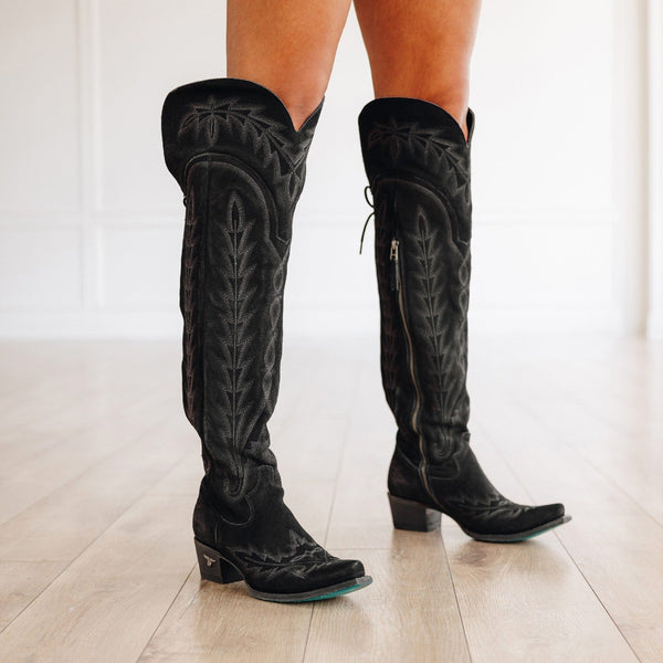 Lane Boots Lexington OTK Corset - Soft Black Suede