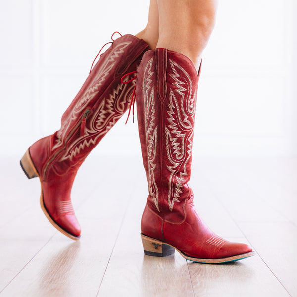 Lane Boots Monica Knee High Corset - Smoldering Ruby