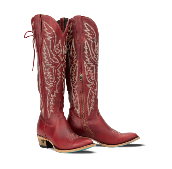 lane boots Monica Knee High Corset - Smoldering Ruby