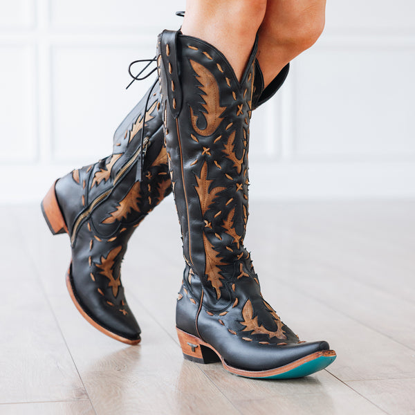 Lane Boots Reverie Knee High Corset - Jet Black And Burnt Caramel