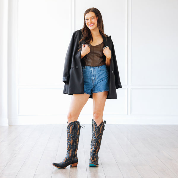 Lane Boots Reverie Knee High Corset - Jet Black And Burnt Caramel