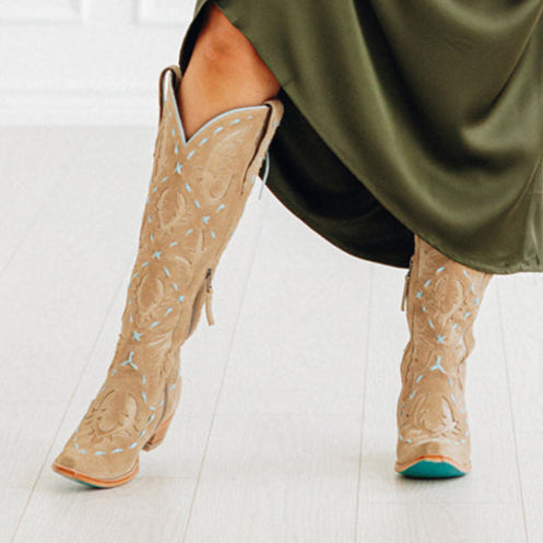 Lane Boots Reverie Knee High Corset - Latte Suede And Powder Blue