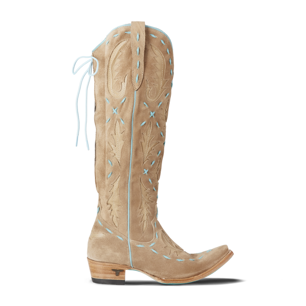 Lane Boots Reverie Knee High Corset - Latte Suede And Powder Blue
