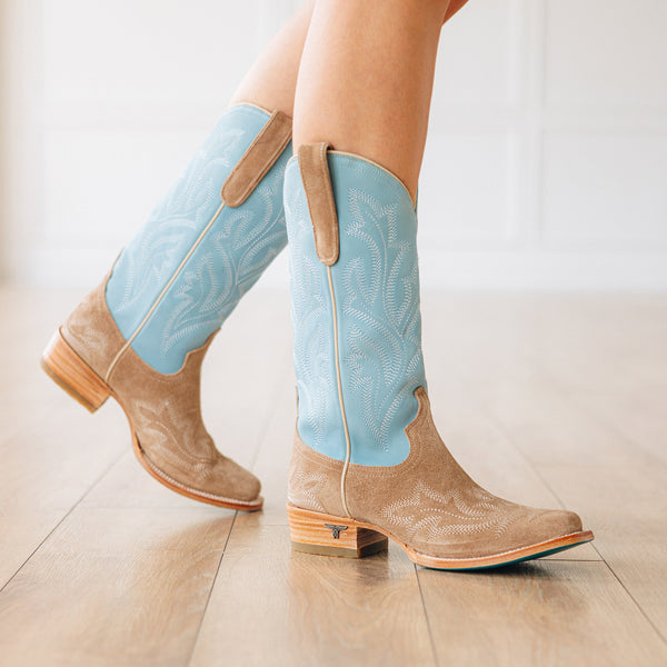 Lane Boots Saratoga Square Boot - Latte Suede And Powder Blue
