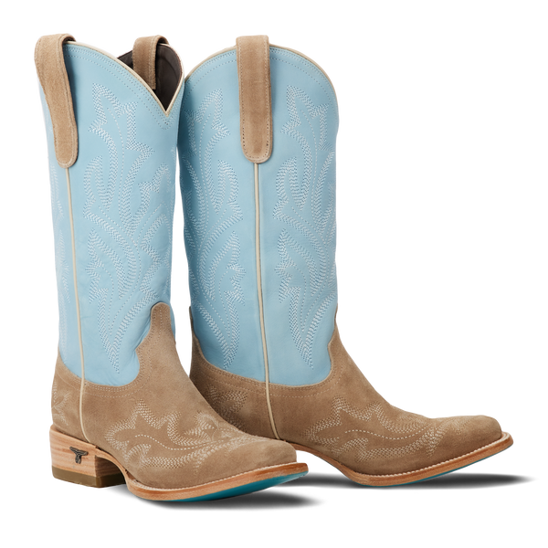 lane boots Saratoga Square Boot - Latte Suede and Powder Blue