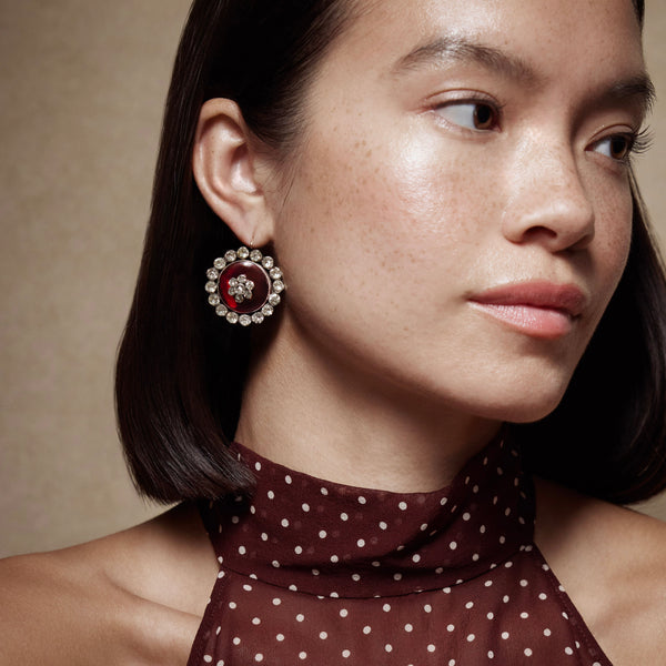 Larkspur & Hawk Antique Red Bristol Glass Button Earrings Ca 1840