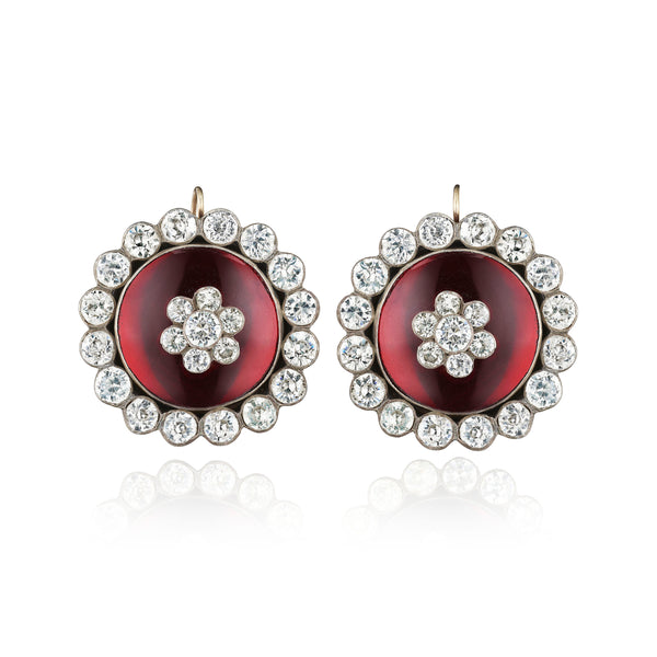Larkspur & Hawk Antique Red Bristol Glass Button Earrings Ca 1840