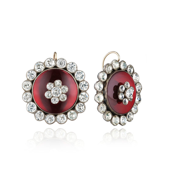 larkspur & hawk Antique Red Bristol Glass Button Earrings ca 1840