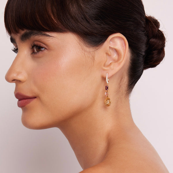 Larkspur & Hawk Arbor Eyelet Cage 3-Drop Earrings (14k Gold)