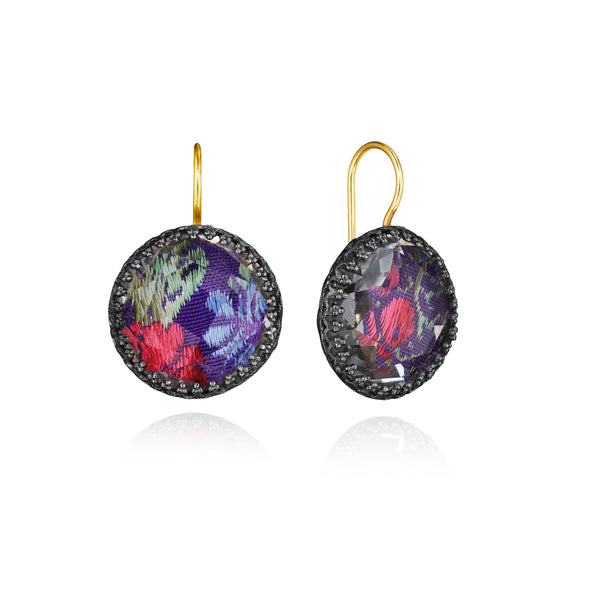 Larkspur & Hawk Bespoke Tapestry Olivia Button Earrings (Black Rhodium Or Yellow Gold Wash)