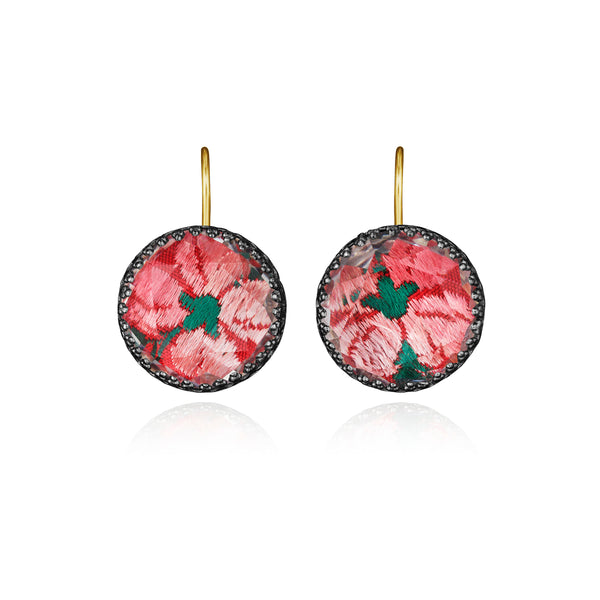 Larkspur & Hawk Bespoke Tapestry Olivia Button Earrings (Black Rhodium Or Yellow Gold Wash)