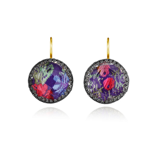 larkspur & hawk Bespoke Tapestry Olivia Button Earrings (Black Rhodium or Yellow Gold Wash)