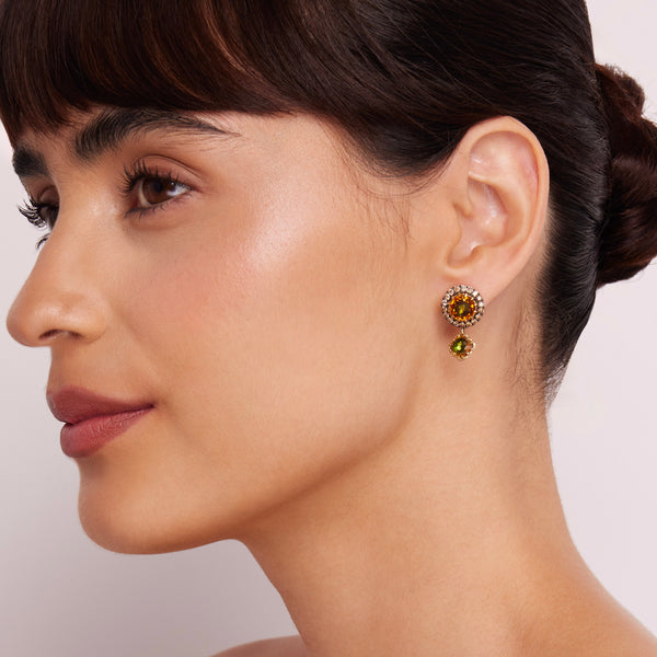 Larkspur & Hawk Caprice Pavé Round Earring With Cushion Drop