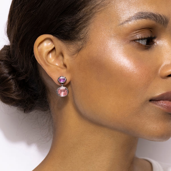 Larkspur & Hawk Catherine Oval 2-Drop Earrings (Black Rhodium Or Yellow Gold Wash)