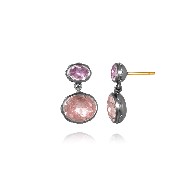 Larkspur & Hawk Catherine Oval 2-Drop Earrings (Black Rhodium Or Yellow Gold Wash)