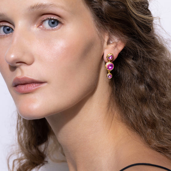 Larkspur & Hawk Catherine Round 3-Drop Earrings (Black Rhodium Or Yellow Gold Wash)