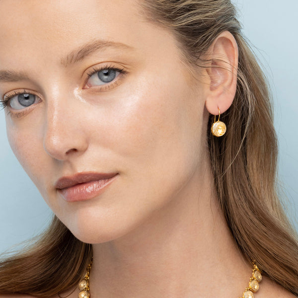 Larkspur & Hawk L&H Bride Button Earrings (White Rhodium Or Yellow Gold Wash)