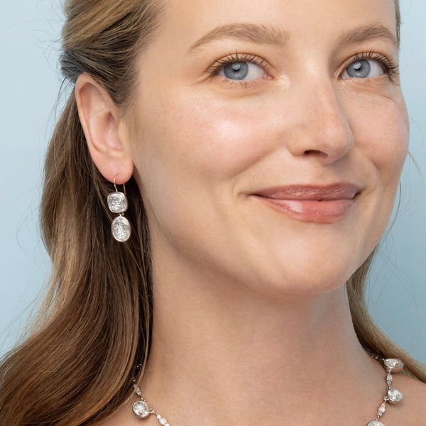 Larkspur & Hawk L&H Bride Cushion Oval Double Drop Earrings (White Rhodium Wash)