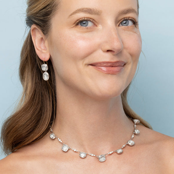 Larkspur & Hawk L&H Bride Cushion Oval Double Drop Earrings (White Rhodium Wash)