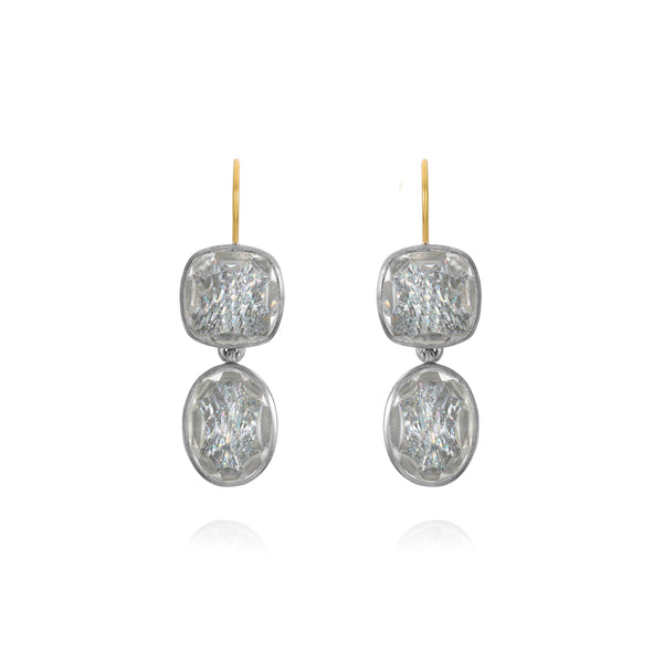 Larkspur & Hawk L&H Bride Cushion Oval Double Drop Earrings (White Rhodium Wash)