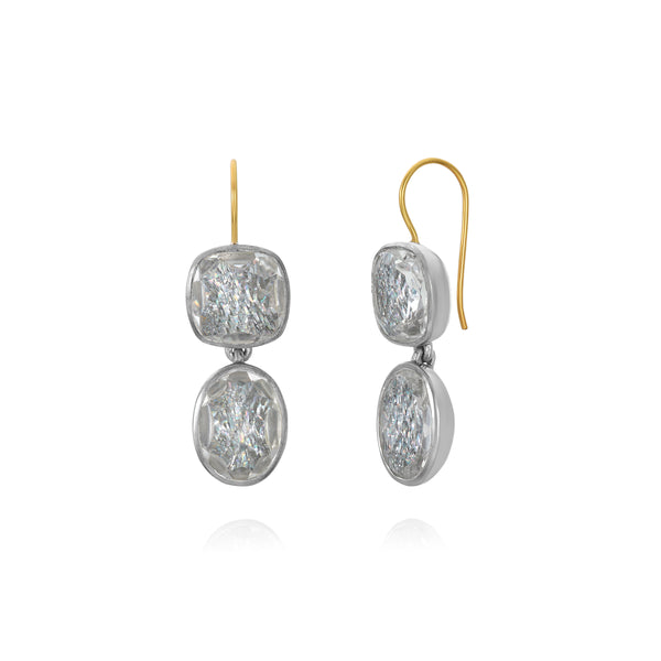 larkspur & hawk L&H Bride Cushion Oval Double Drop Earrings (White Rhodium Wash)