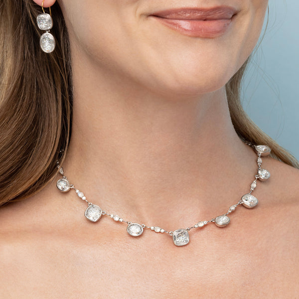 Larkspur & Hawk L&H Bride Cushion Oval Necklace (White Rhodium Wash)