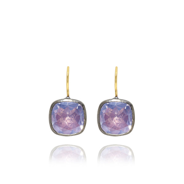 Larkspur & Hawk Luzia Button Earrings In Lavender Moon Quartz (Black Rhodium Wash)