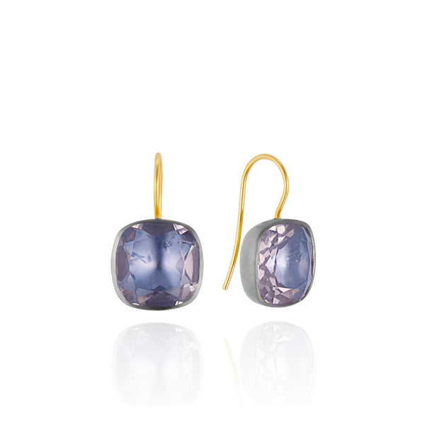 Larkspur & Hawk Luzia Button Earrings In Lavender Moon Quartz (Black Rhodium Wash)