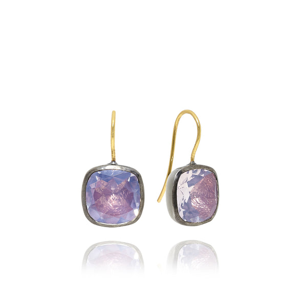 larkspur & hawk Luzia Button Earrings in Lavender Moon Quartz (Black Rhodium Wash)