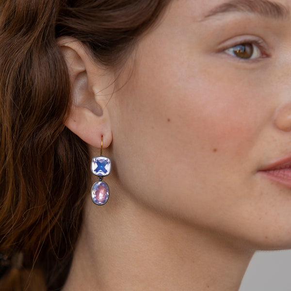 Larkspur & Hawk Luzia Cushion Oval Double Drop Earrings In Lavender Moon Quartz (Black Rhodium Wash)
