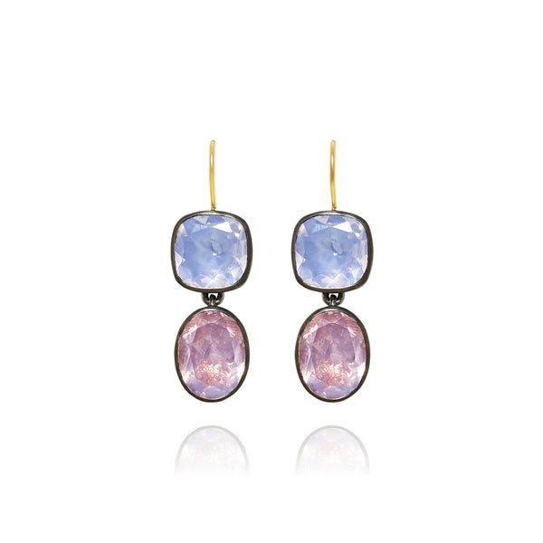 Larkspur & Hawk Luzia Cushion Oval Double Drop Earrings In Lavender Moon Quartz (Black Rhodium Wash)