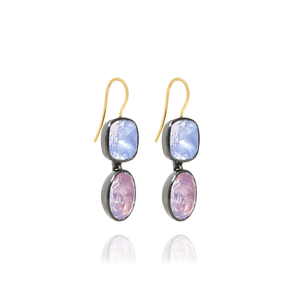 Larkspur & Hawk Luzia Cushion Oval Double Drop Earrings In Lavender Moon Quartz (Black Rhodium Wash)