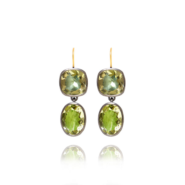 Larkspur & Hawk Luzia Cushion Oval Double Drop Earrings In Lemon Quartz (Black Rhodium Wash)