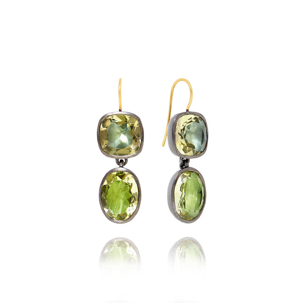 larkspur & hawk Luzia Cushion Oval Double Drop Earrings in Lemon Quartz (Black Rhodium Wash)