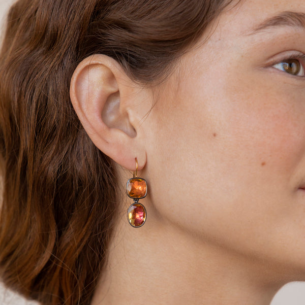 Larkspur & Hawk Luzia Cushion Oval Double Drop Earrings In Yellow Citrine (Black Rhodium Wash)