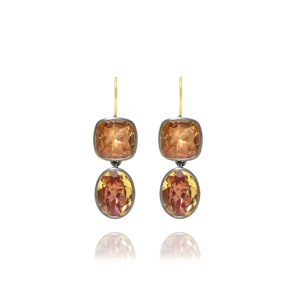 Larkspur & Hawk Luzia Cushion Oval Double Drop Earrings In Yellow Citrine (Black Rhodium Wash)