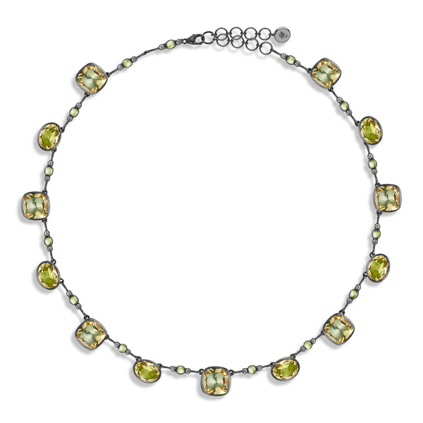 larkspur & hawk Luzia Cushion Oval Necklace in Lemon Quartz (Black Rhodium Wash)