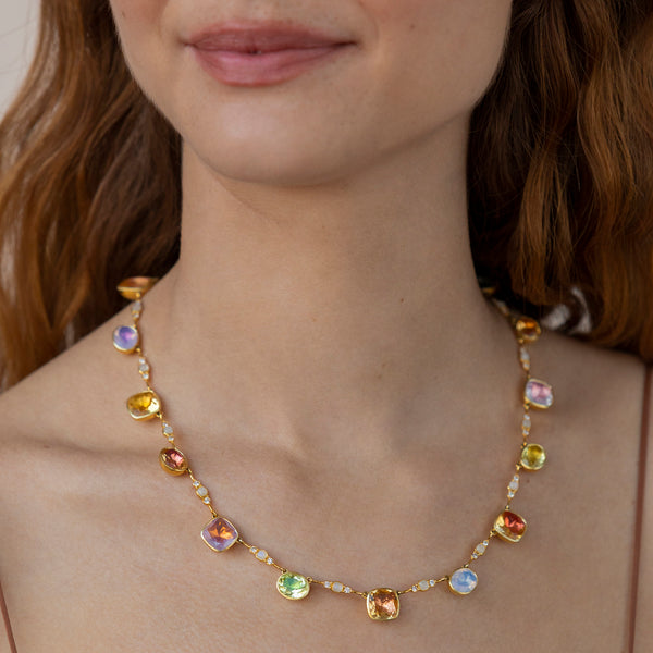 Larkspur & Hawk Luzia Cushion Oval Necklace In Multi-Gemstone (14k Gold)