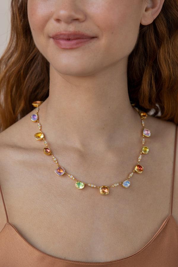Larkspur & Hawk Luzia Cushion Oval Necklace In Multi-Gemstone (14k Gold)