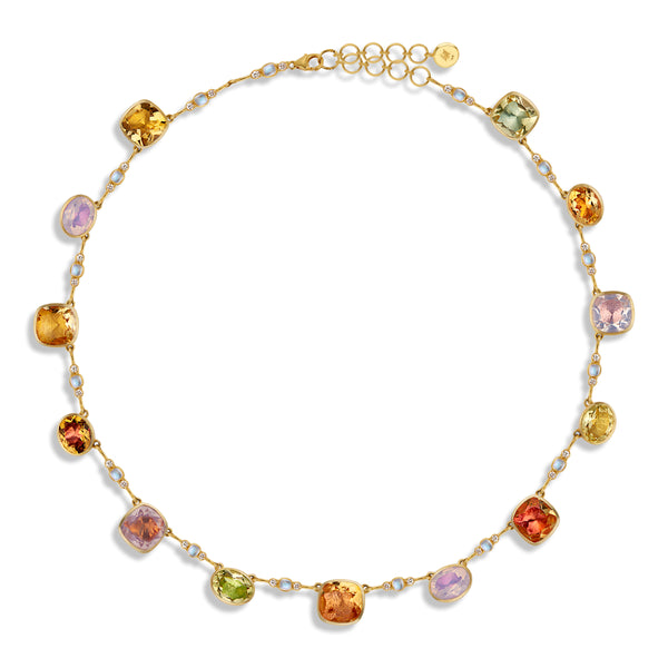larkspur & hawk Luzia Cushion Oval Necklace in Multi-Gemstone (14k Gold)