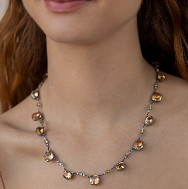 Larkspur & Hawk Luzia Cushion Oval Necklace In Yellow Citrine (Black Rhodium Wash)