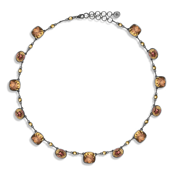 larkspur & hawk Luzia Cushion Oval Necklace in Yellow Citrine (Black Rhodium Wash)