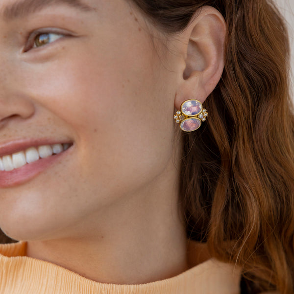 Larkspur & Hawk Luzia Dama Cluster Earrings In Lavender Moon Quartz (14k Gold)